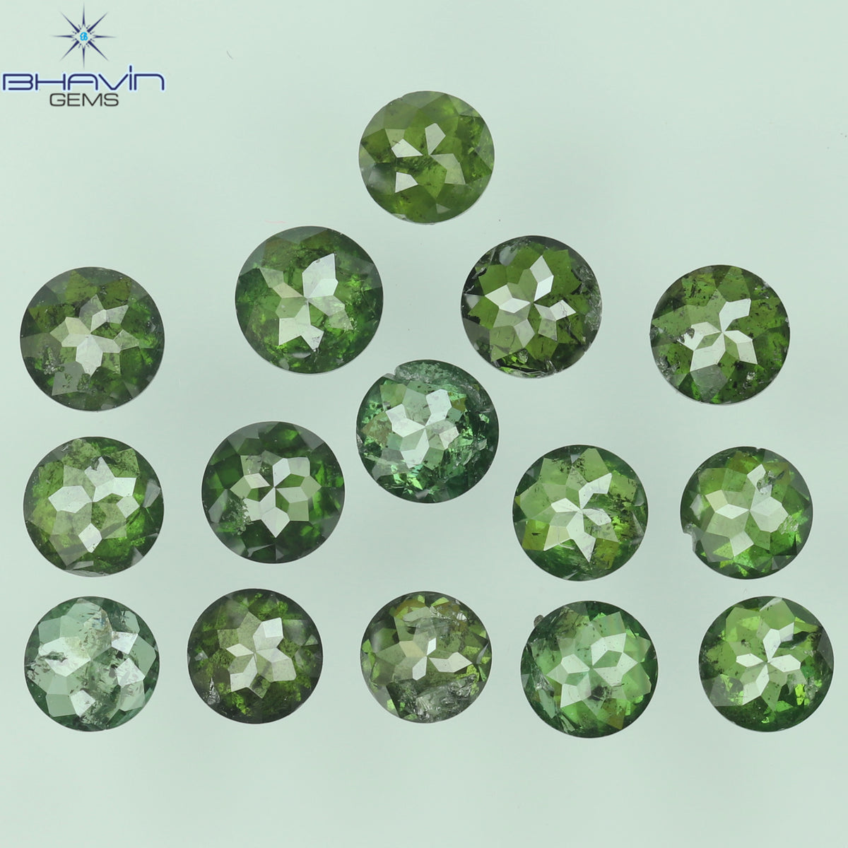 1.22 CT/15 Pcs Natural Round Rose Cut Diamond Enhanced Green Color Clarity I3 (2.75 MM)