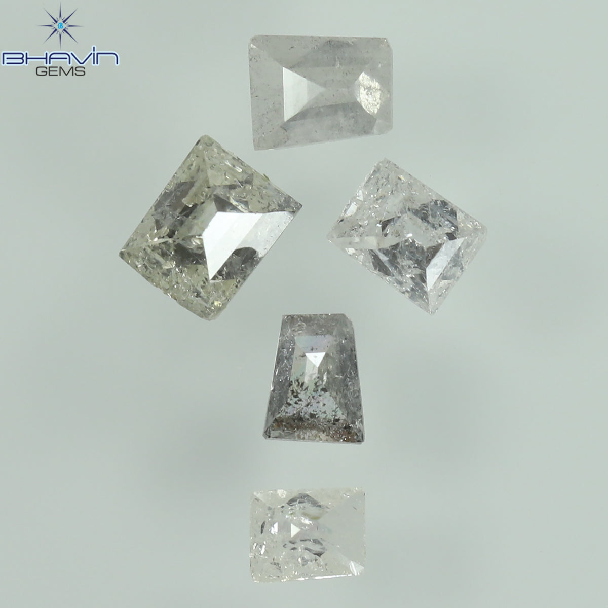 0.40 CT/5 Pcs Natural Square-Baguette Diamond Salt and Pepper Color Clarity I3 (3.21 MM)