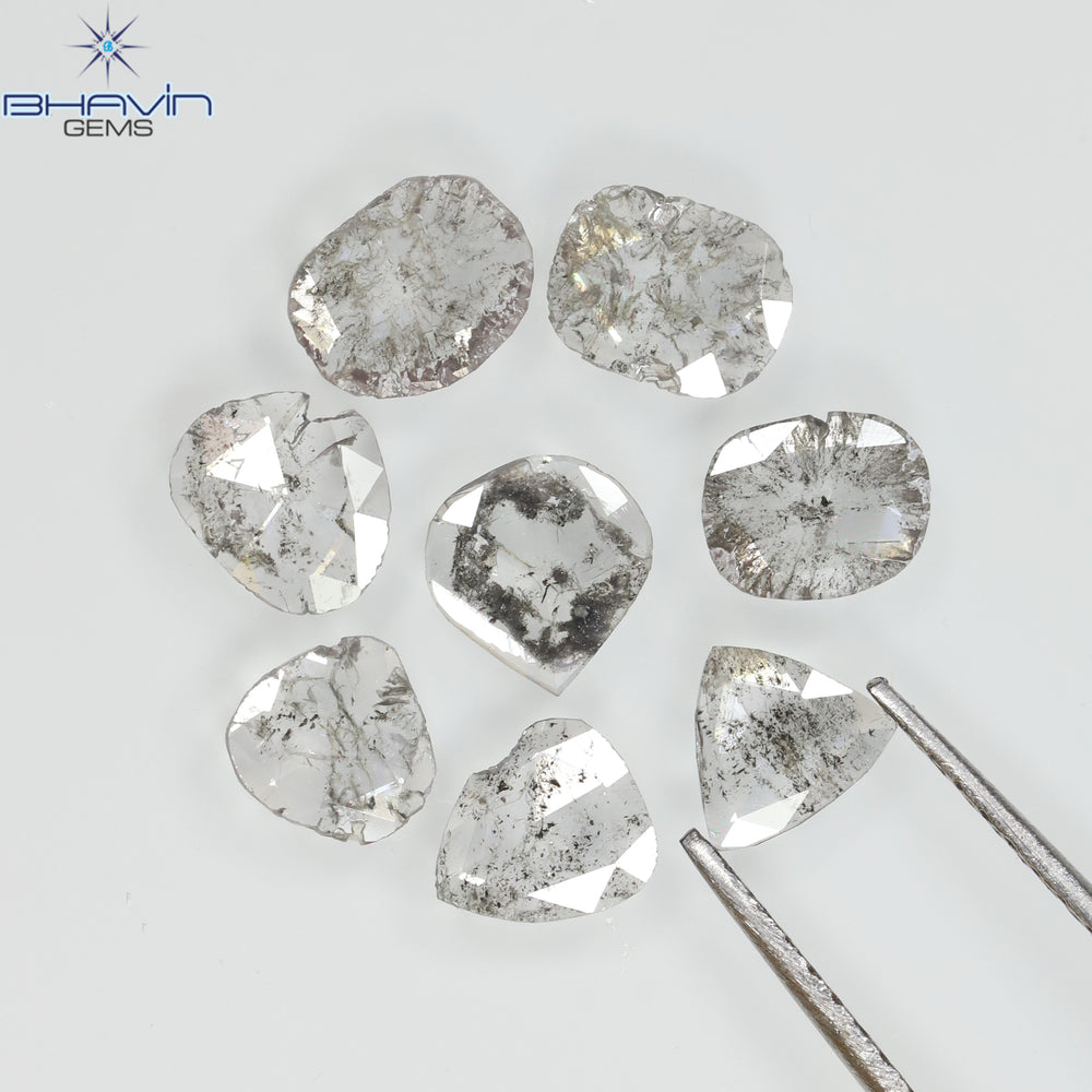 1.32 CT/8 Pcs Natural Uncut Slice Diamond Salt and Pepper Color Clarity I3 (5.57 MM)