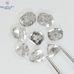 1.32 CT/8 Pcs Natural Uncut Slice Diamond Salt and Pepper Color Clarity I3 (5.57 MM)
