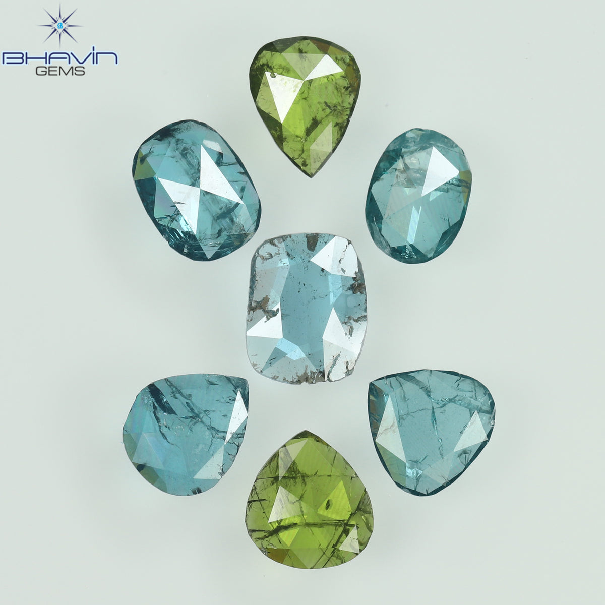 1.67 CT Natural Mix Shape Diamond Enhanced Blue-Green Color Clarity I2 (5.65 MM)