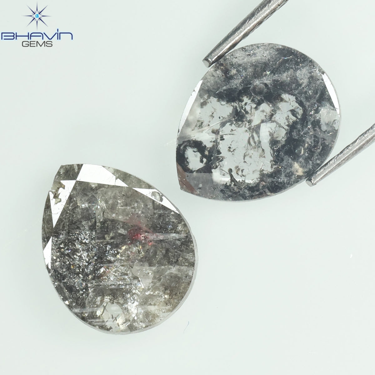 1.33 CT/2 Pcs Natural Pear Slice Diamond Salt and Pepper Color Clarity I3 (9.12 MM)