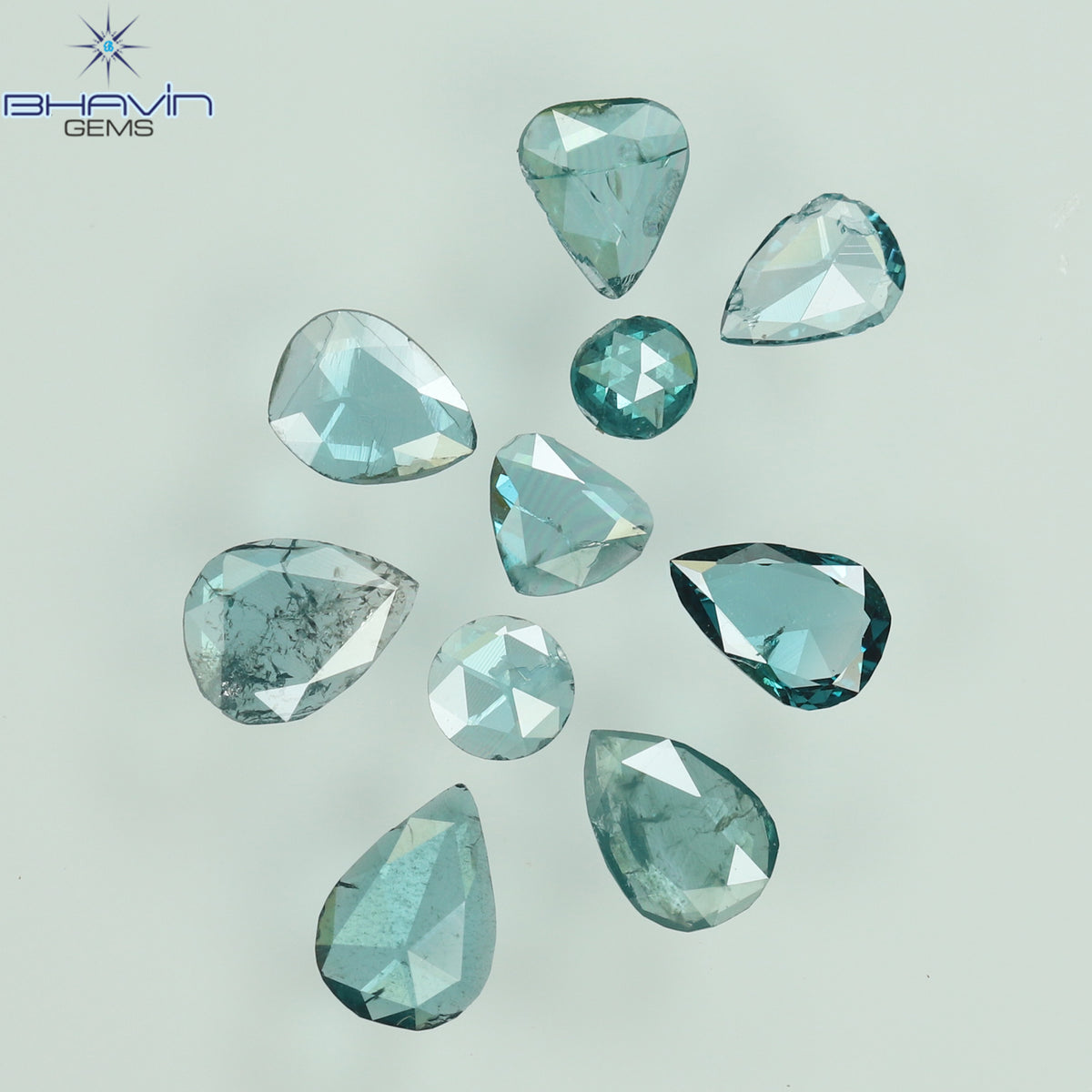0.55 CT/4 個 スライス形状 天然ダイヤモンド ブルー イエロー カラー I3 クラリティ (5.40 MM)