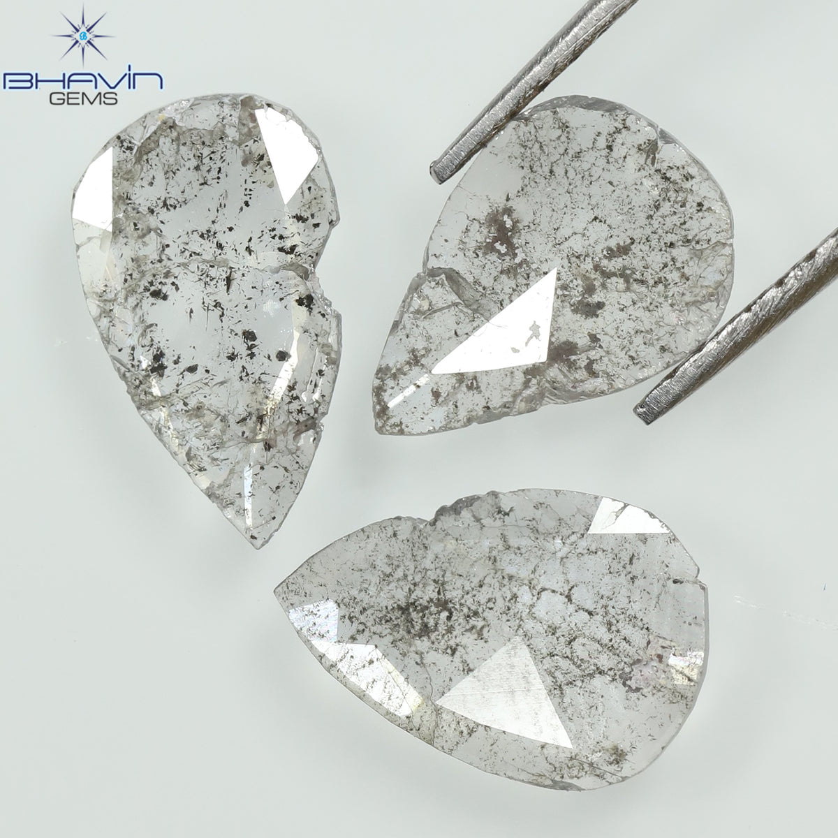 1.32 CT/3 Pcs Natural Pear Slice Diamond Salt and Pepper Color Clarity I3 (9.72 MM)