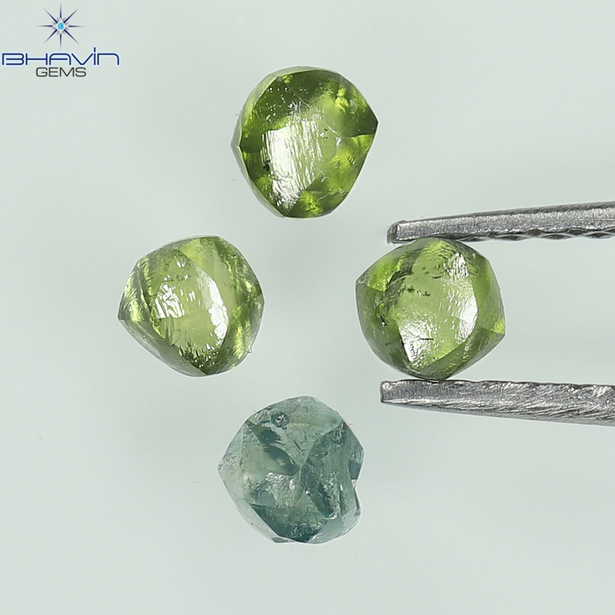 0.82 CT/4 Pcs Natural Rough Diamond Enhanced Green-Blue Color Clarity VS-SI (3.30 MM)