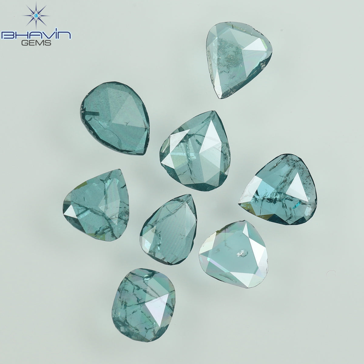 0.55 CT/4 個 スライス形状 天然ダイヤモンド ブルー イエロー カラー I3 クラリティ (5.40 MM)