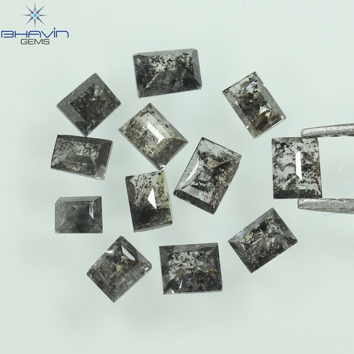 1.13 CT/12 Pcs Natural Square Baguette Diamond Salt and Pepper Color Clarity I3 (3.37 MM)