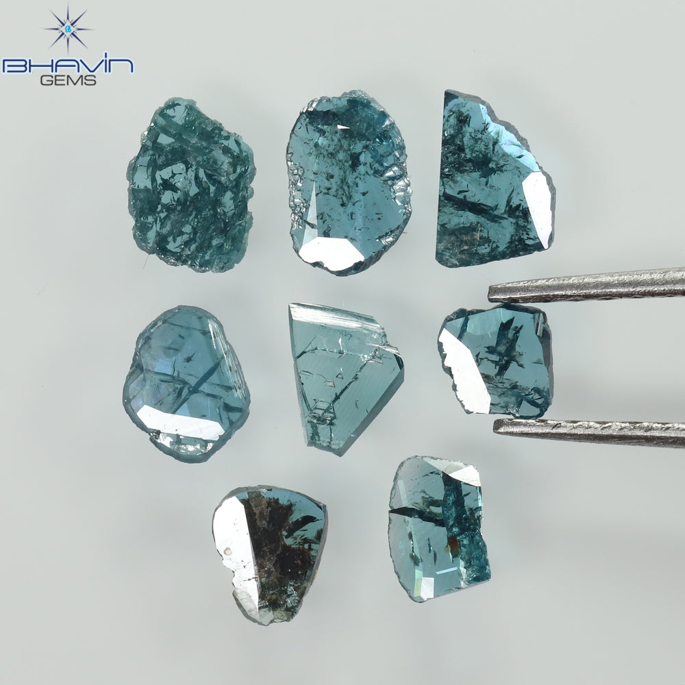 0.55 CT/4 個 スライス形状 天然ダイヤモンド ブルー イエロー カラー I3 クラリティ (5.40 MM)