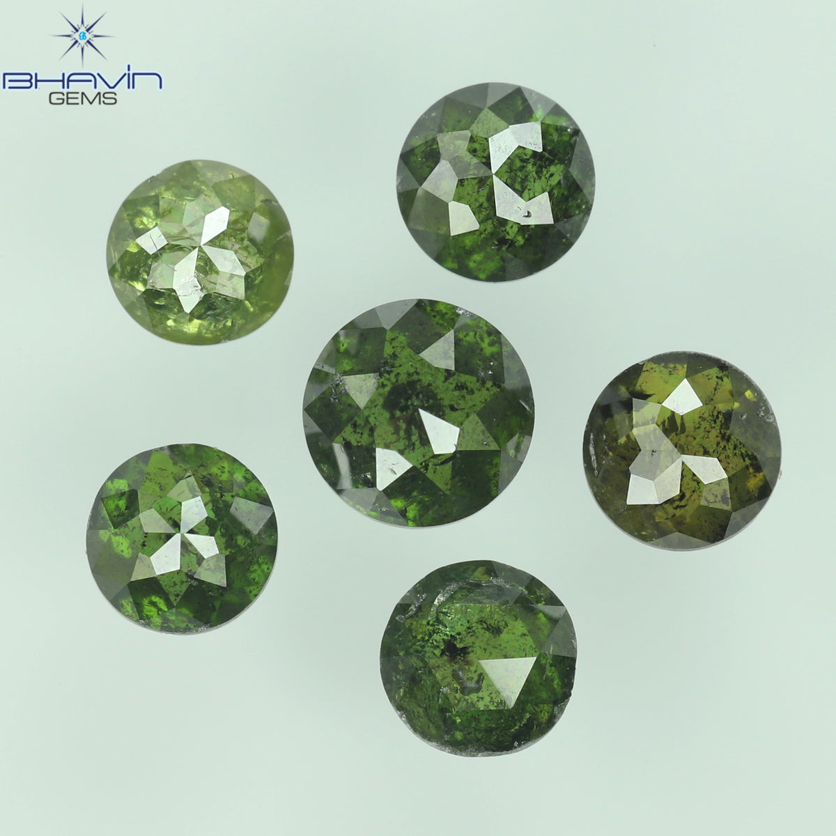 1.27 CT/6 Pcs Natural Round Rose Cut Diamond Enhanced Green Color Clarity I3 (3.86 MM)