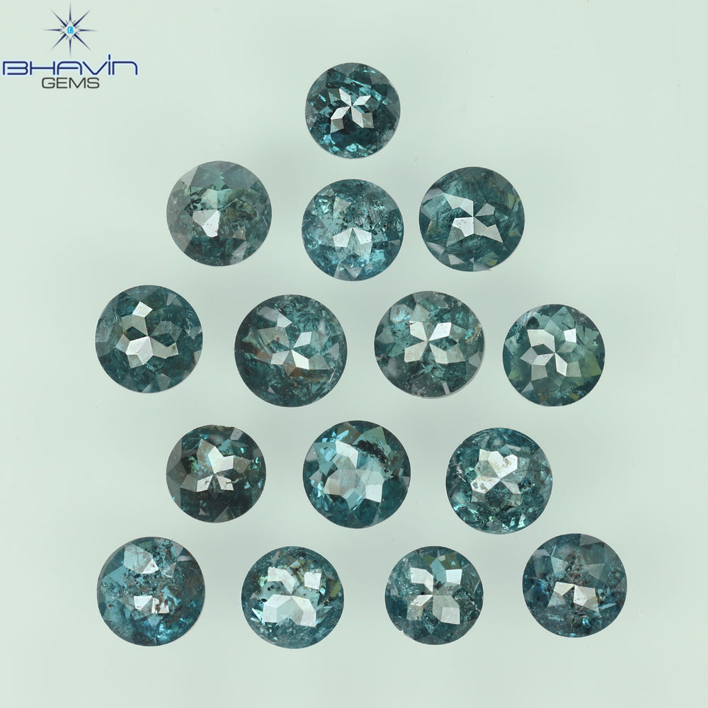 2.38 CT/15 Pcs Enhanced Round Rose Cut Shape Blue Color Natural Loose Diamond I3 Clarity (3.35 MM)