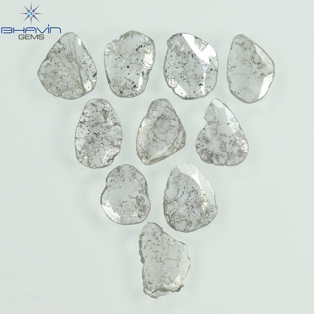 2.05 CT/10 Pcs Natural Slice Diamond Salt and Pepper Color Clarity I3 (6.46 MM)