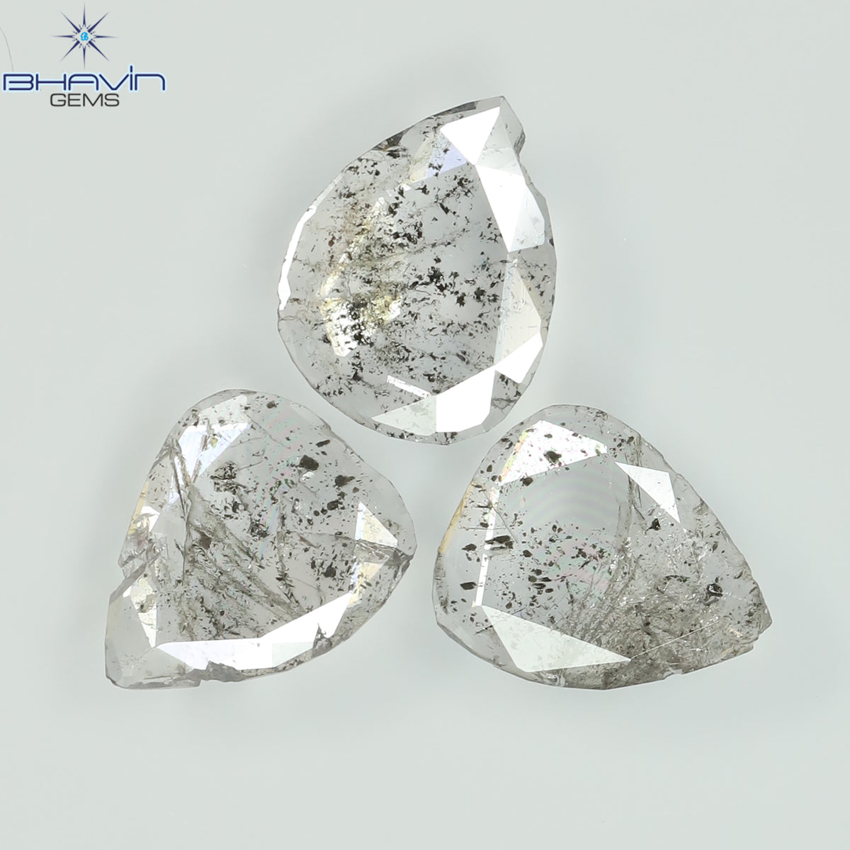 0.70 CT/3 Pcs Natural Pear Slice Diamond Salt and Pepper Color Clarity I3 (6.78 MM)