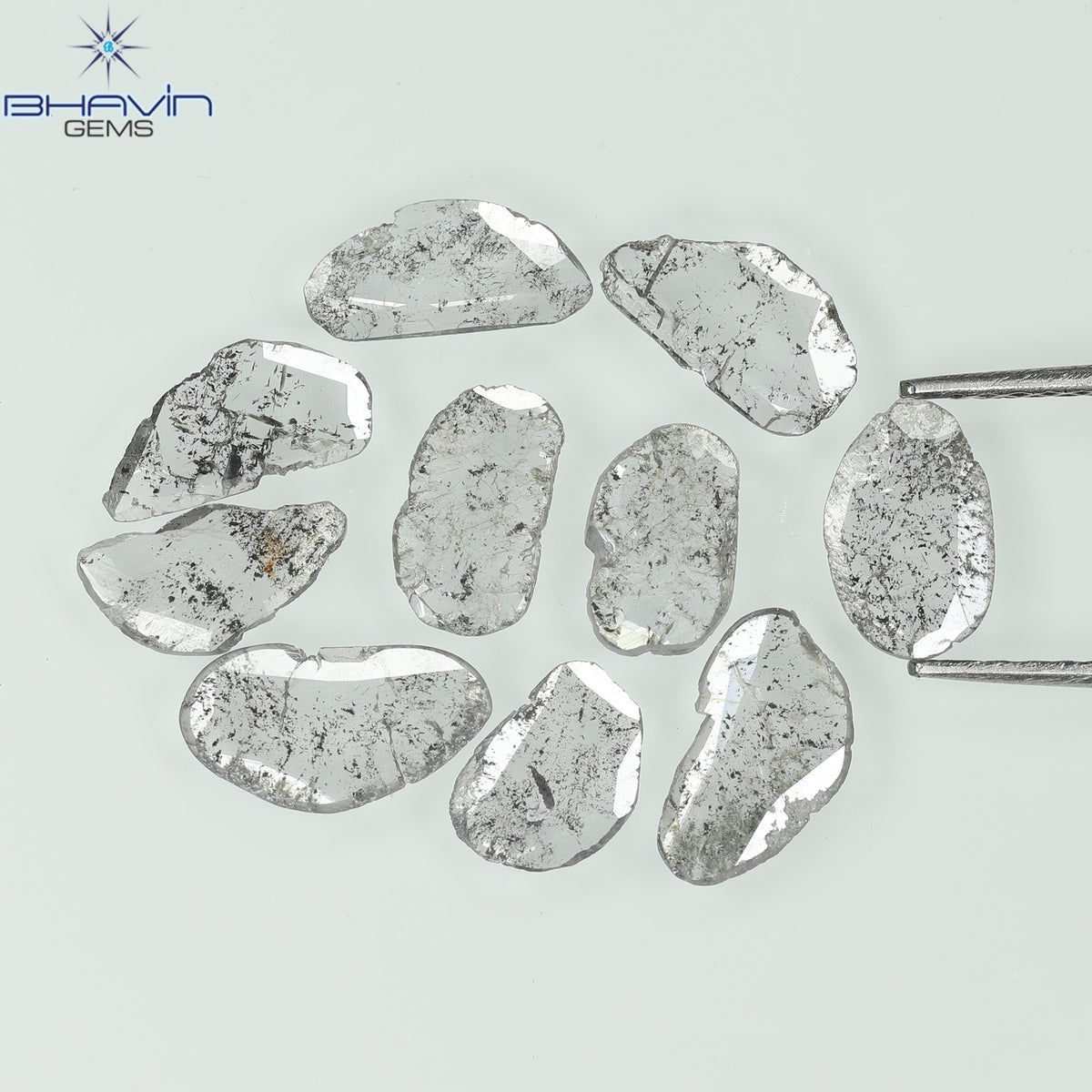 2.13 CT/10 Pcs Natural Slice Diamond Salt and Pepper Color Clarity I3 (8.69 MM)