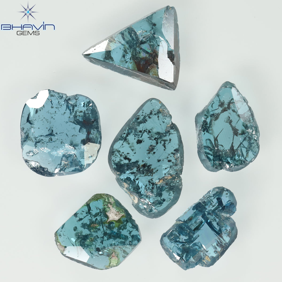 1.57 CT/6 Pcs Natural Uncut Diamond Enhanced Blue Color Clarity I3 (6.18 MM)
