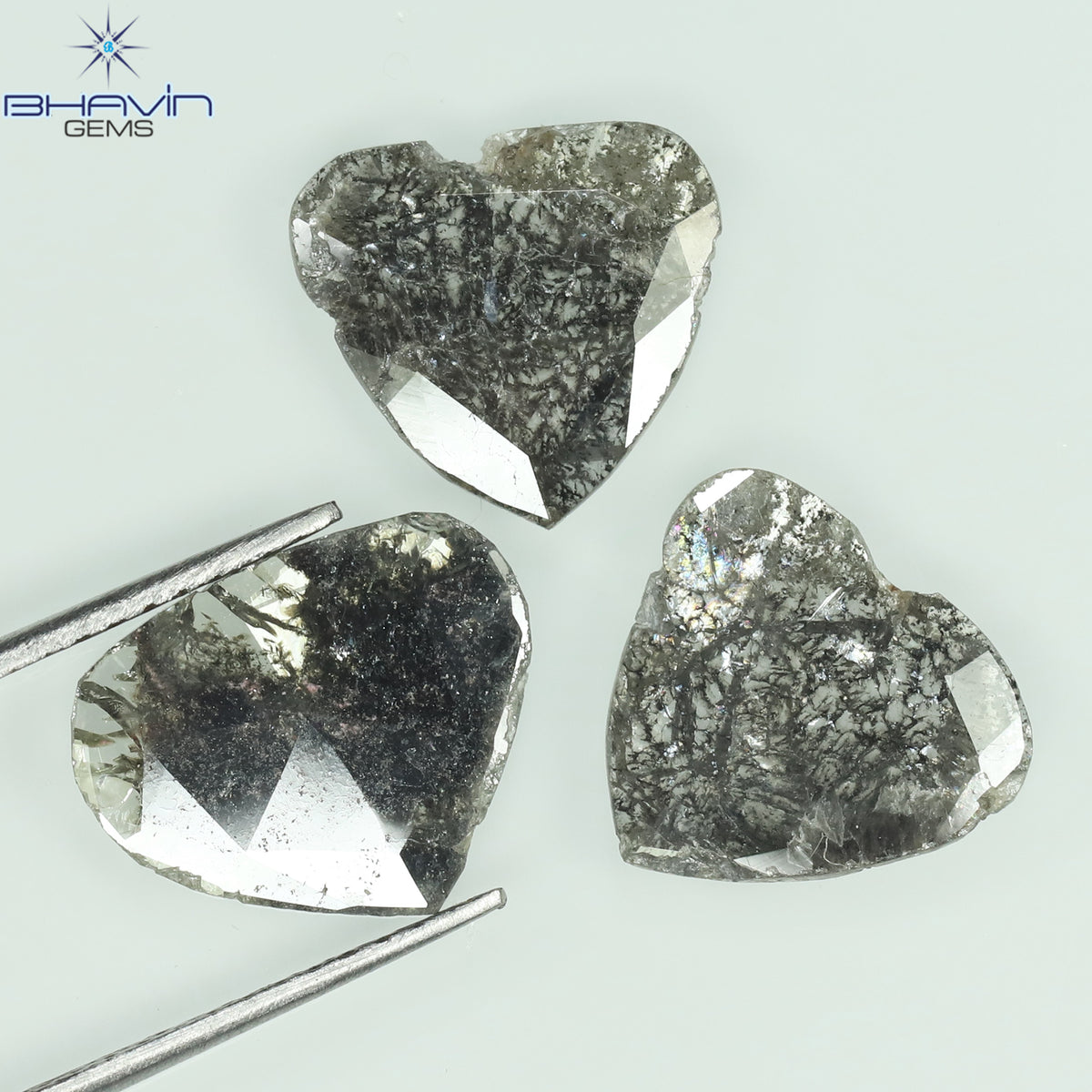 1.75 CT/5 ピース スライス形状 天然ダイヤモンド ソルト アンド ペッパー カラー I3 クラリティ (10.45 MM)