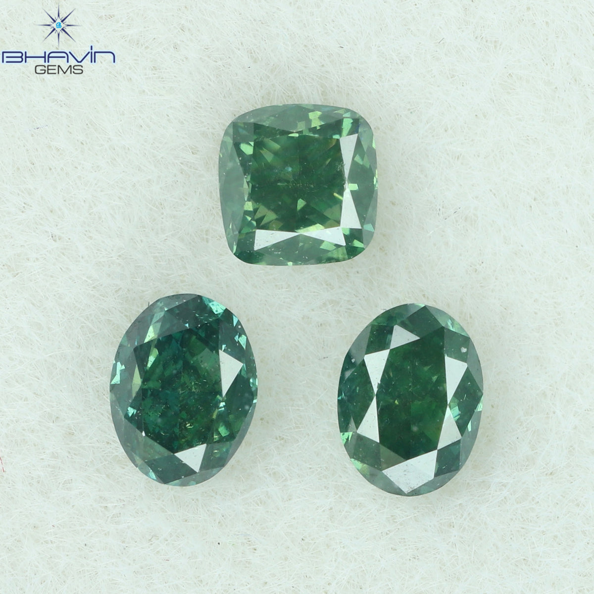 0.39 CT/3 Pcs Natural Mix Shape Diamond Enhanced Bluish Green Color Clarity SI1 (3.33 MM)