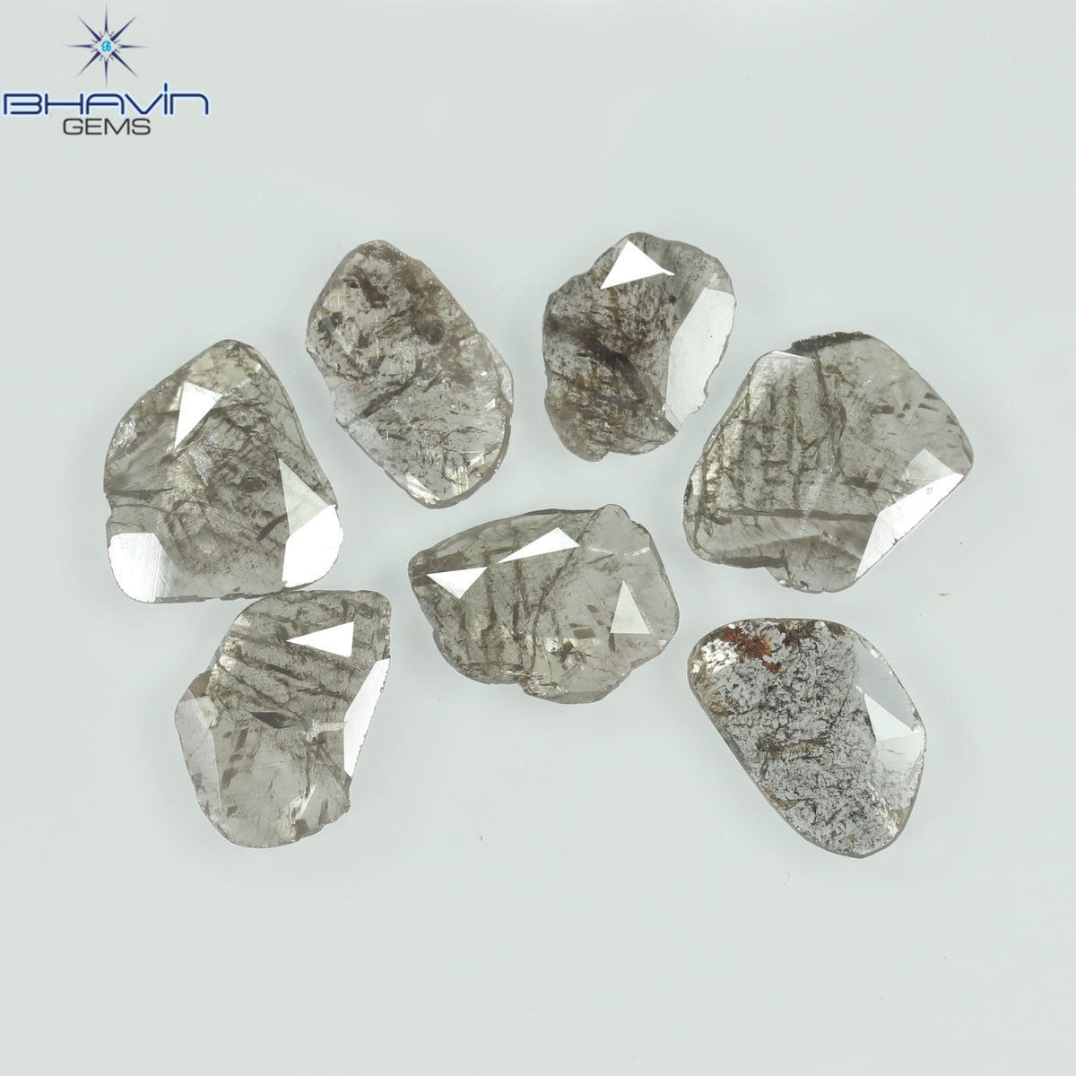 2.51 CT/7 Pcs Natural Slice Diamond Salt and Pepper Color Clarity I3 (8.37 MM)