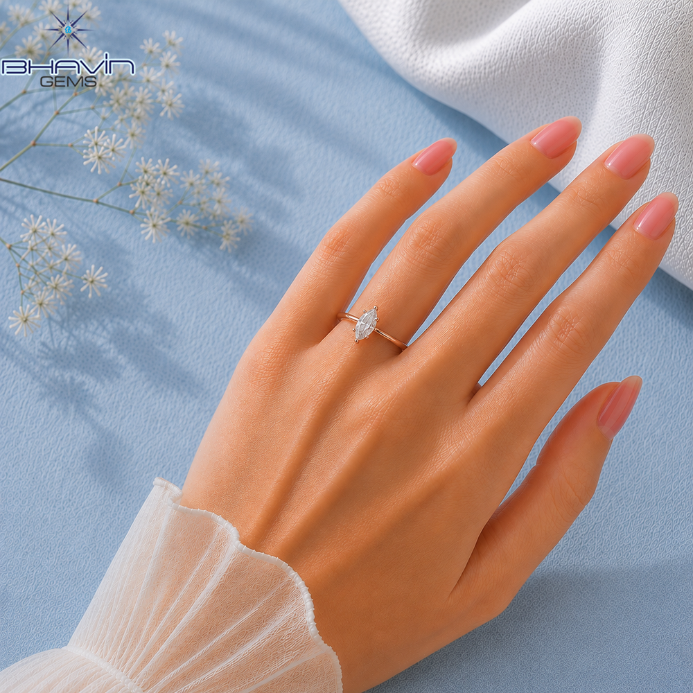 Marquise Cut Solitaire Engagement Ring with 6-Prong Sculpted Basket in Rose Gold