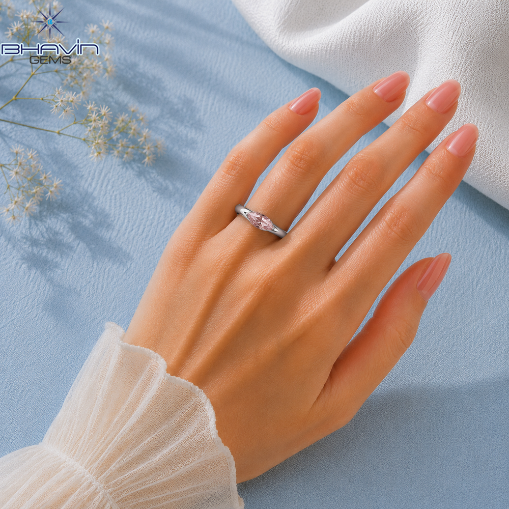 Elegant Marquise Cut Pink Diamond Solitaire Engagement Ring