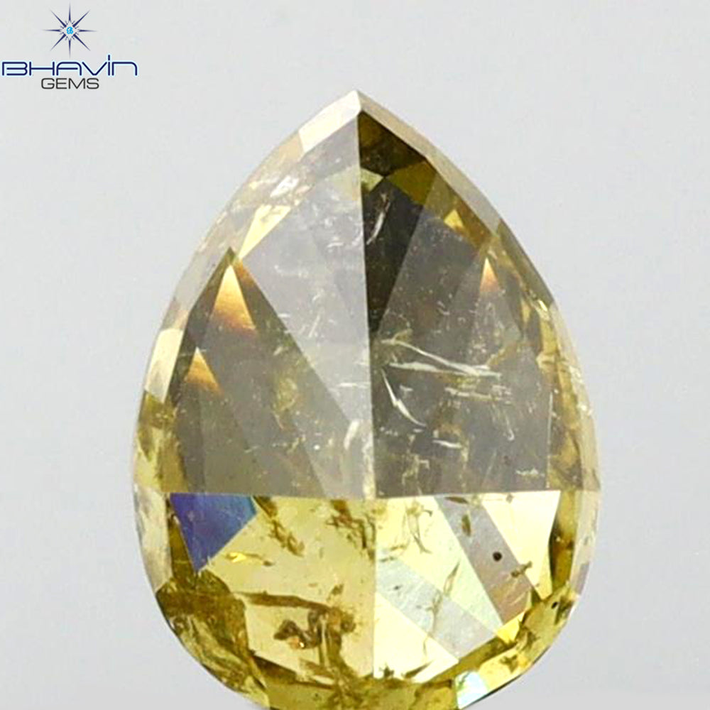 0.78 CT Pear Shape Natural Diamond Green (Chameleon) Color I2 Clarity (6.44 MM)