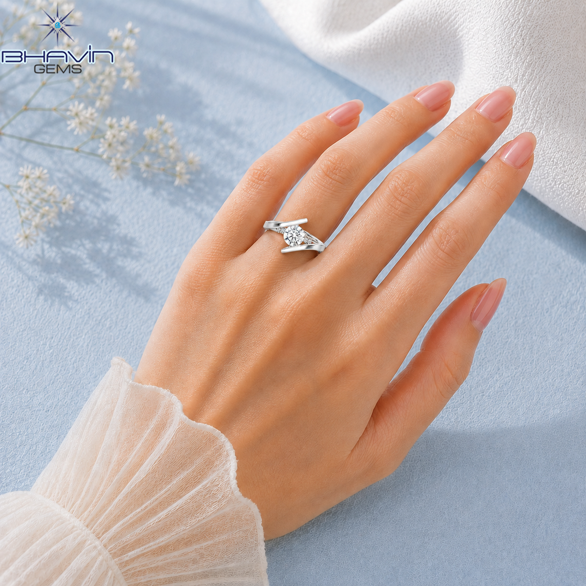 Modern Round Cut Diamond Bypass Ring with Elegant Crossover Setting