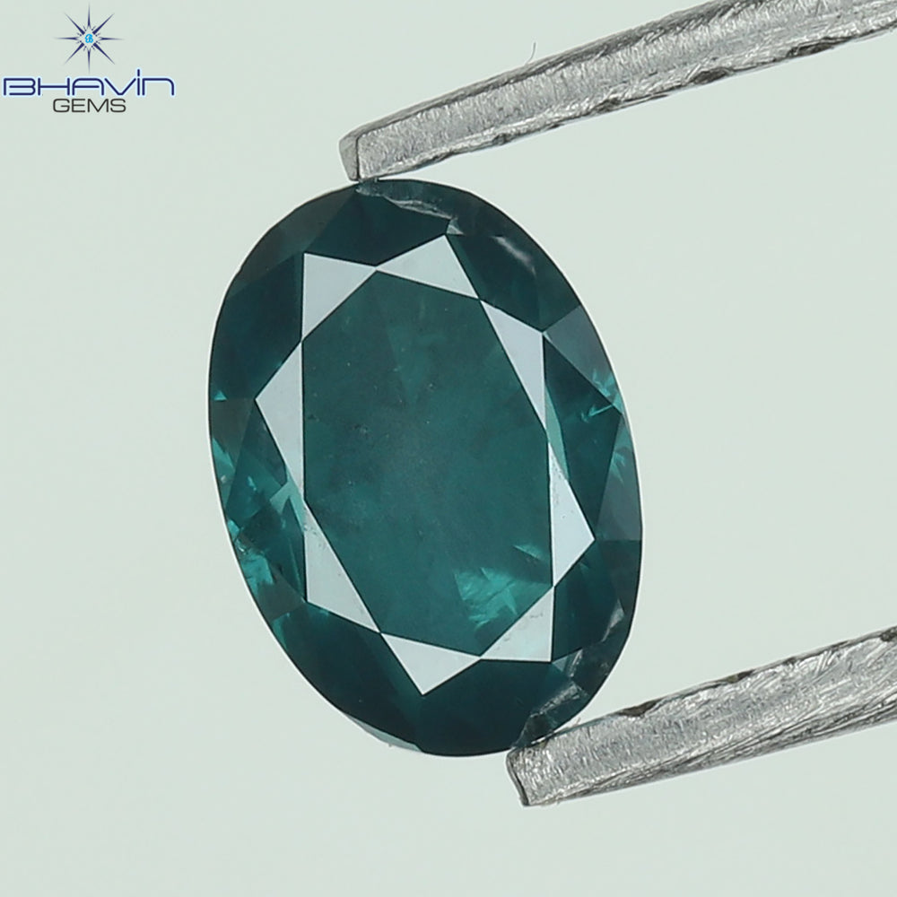 0.39 CT Oval Shape Enhanced Blueish Green Color Natural Diamond I1 Clarity (4.92 MM)