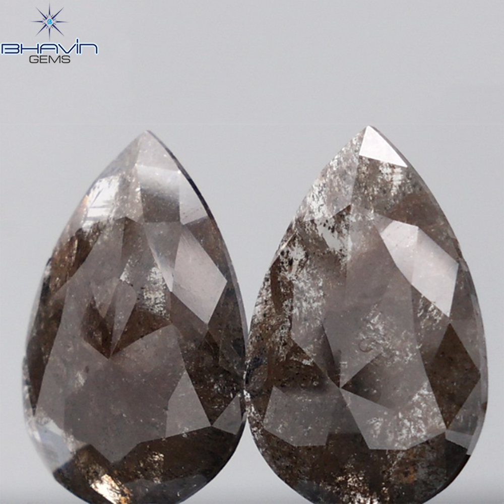 5.78 CT(2 Pcs) Pear Shape Natural Salt and pepper Color I3 Clarity (15.30 MM)