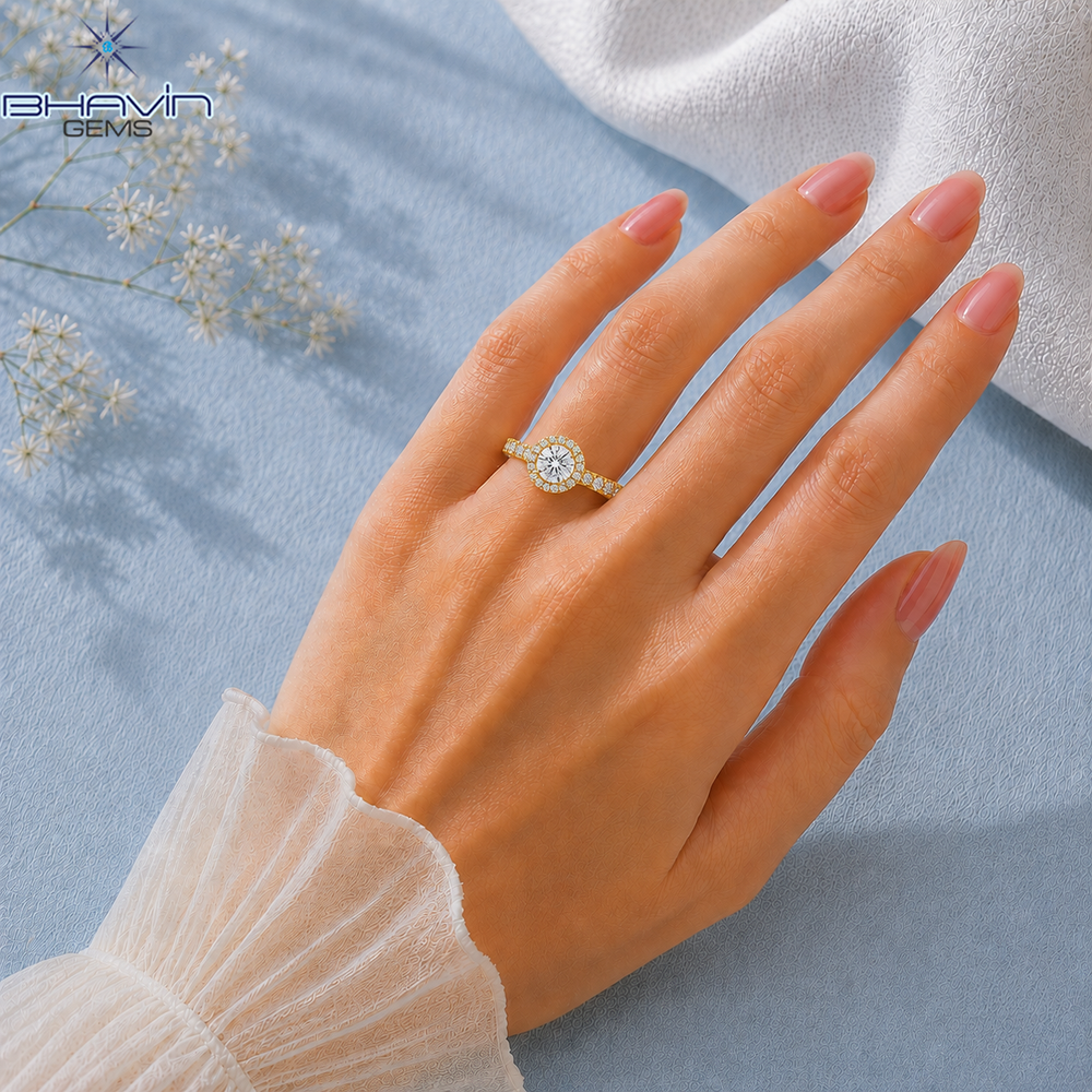 Round Halo Diamond Engagement Ring with Diamond Band