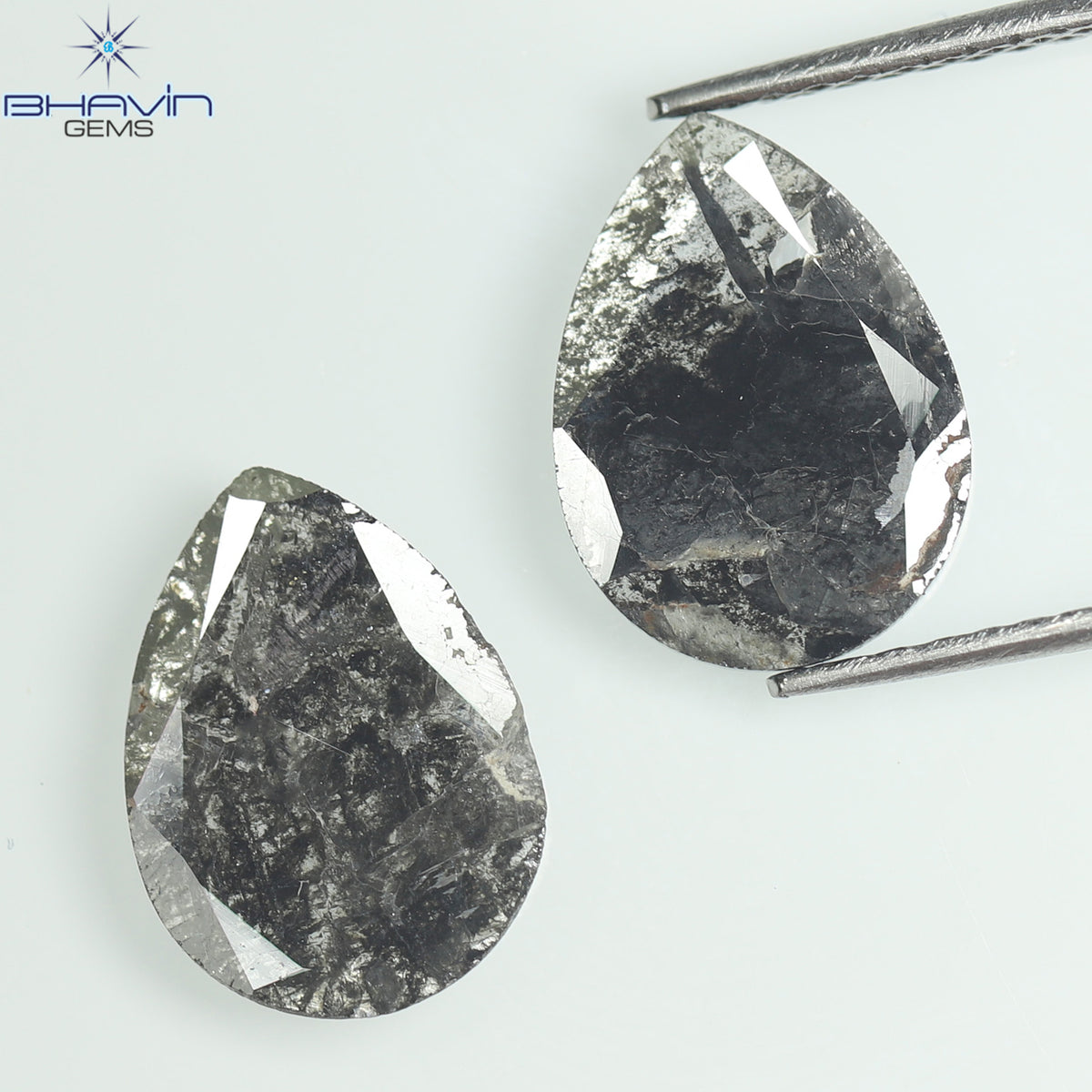 2.04 CT/2 Pcs Natural Pear Slice Diamond Salt and Pepper Color Clarity I3 (11.07 MM)