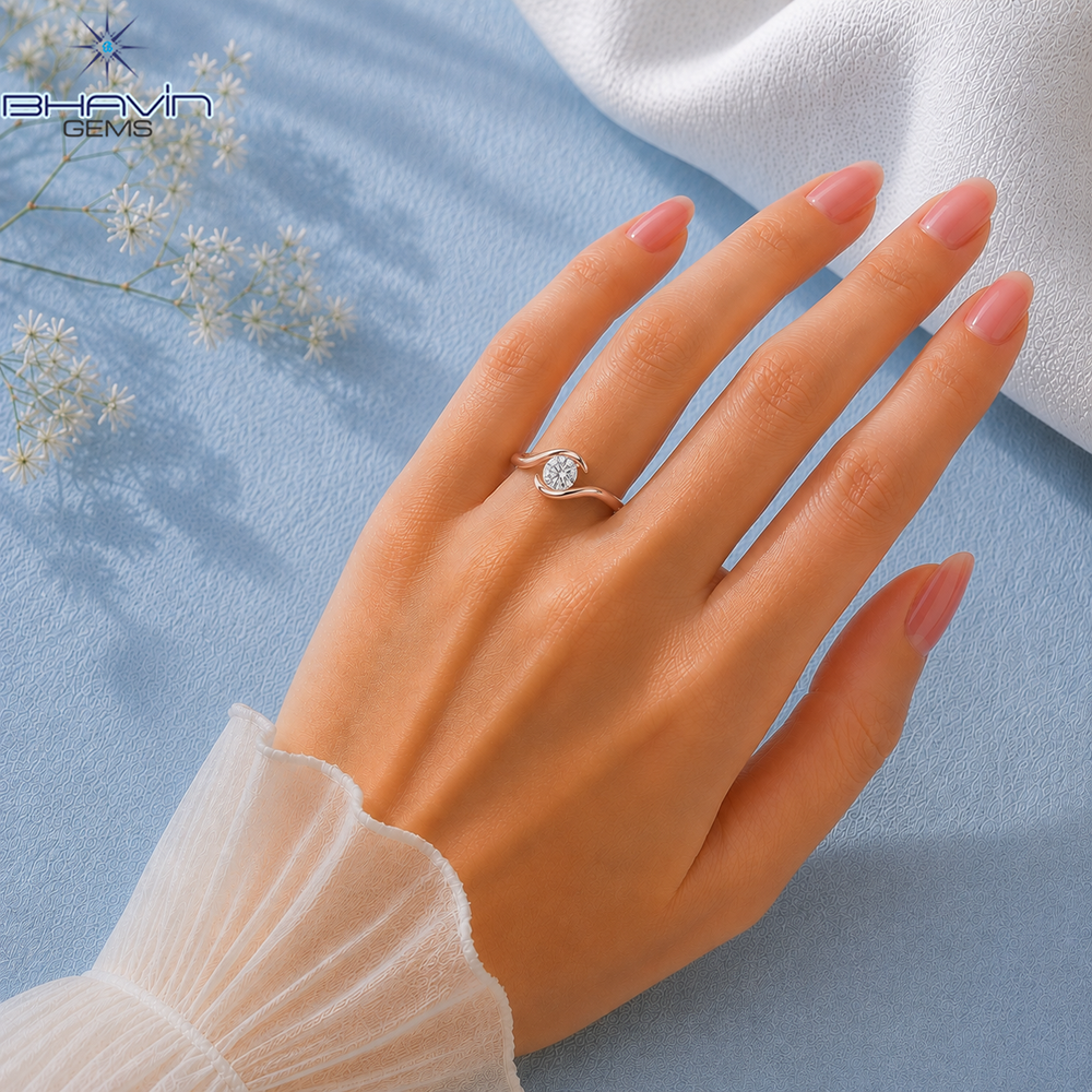 Round Brilliant Cut Tension Bypass Solitaire Engagement Ring in Rose Gold