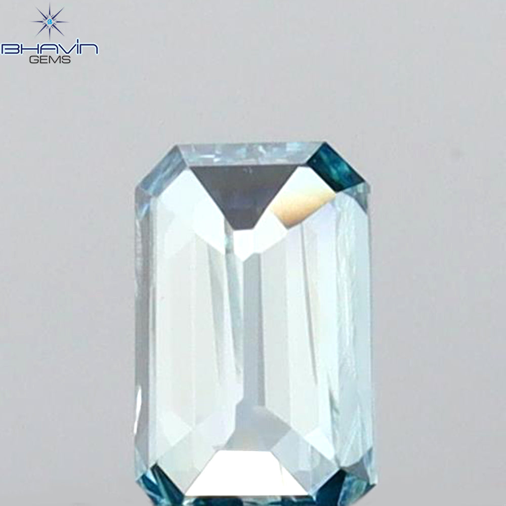 0.09 CT エメラルド シェイプ ナチュラル ダイヤモンド グリーンがかったブルー カラー VS1 クラリティ (3.58 MM)