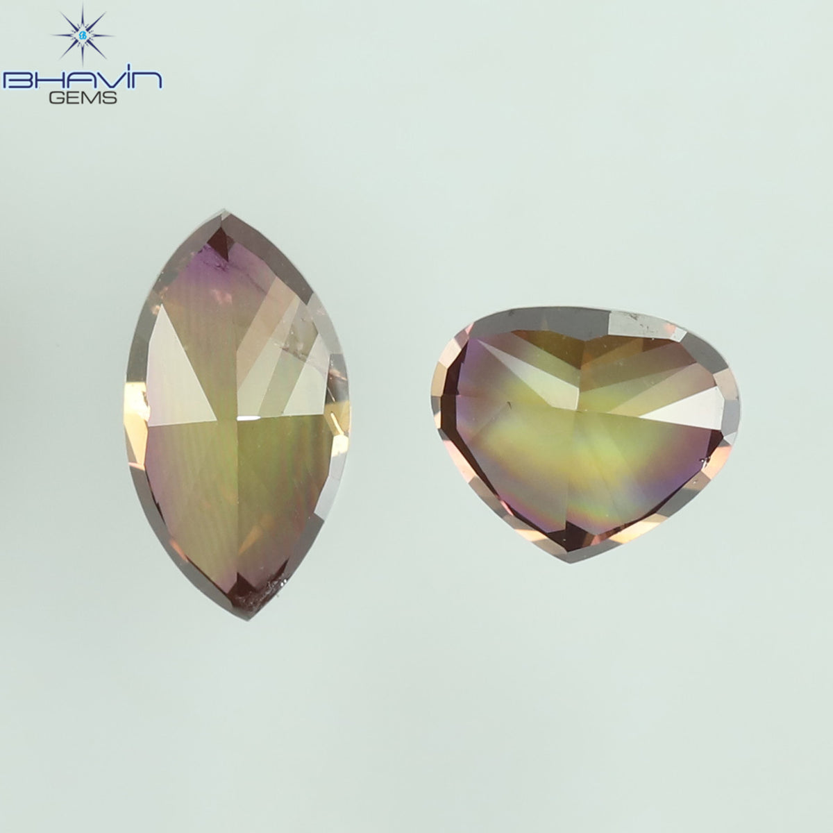 0.34 CT/3 ピース ミックス シェイプ ナチュラル ダイヤモンド グリーン ピンク カラー I1 クラリティ (4.37 MM)