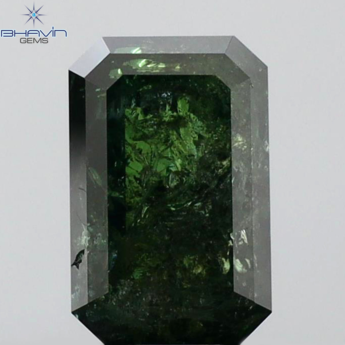 1.11 CT エメラルドシェイプ 天然ダイヤモンド グリーンカラー I3 クラリティ (7.02 MM)