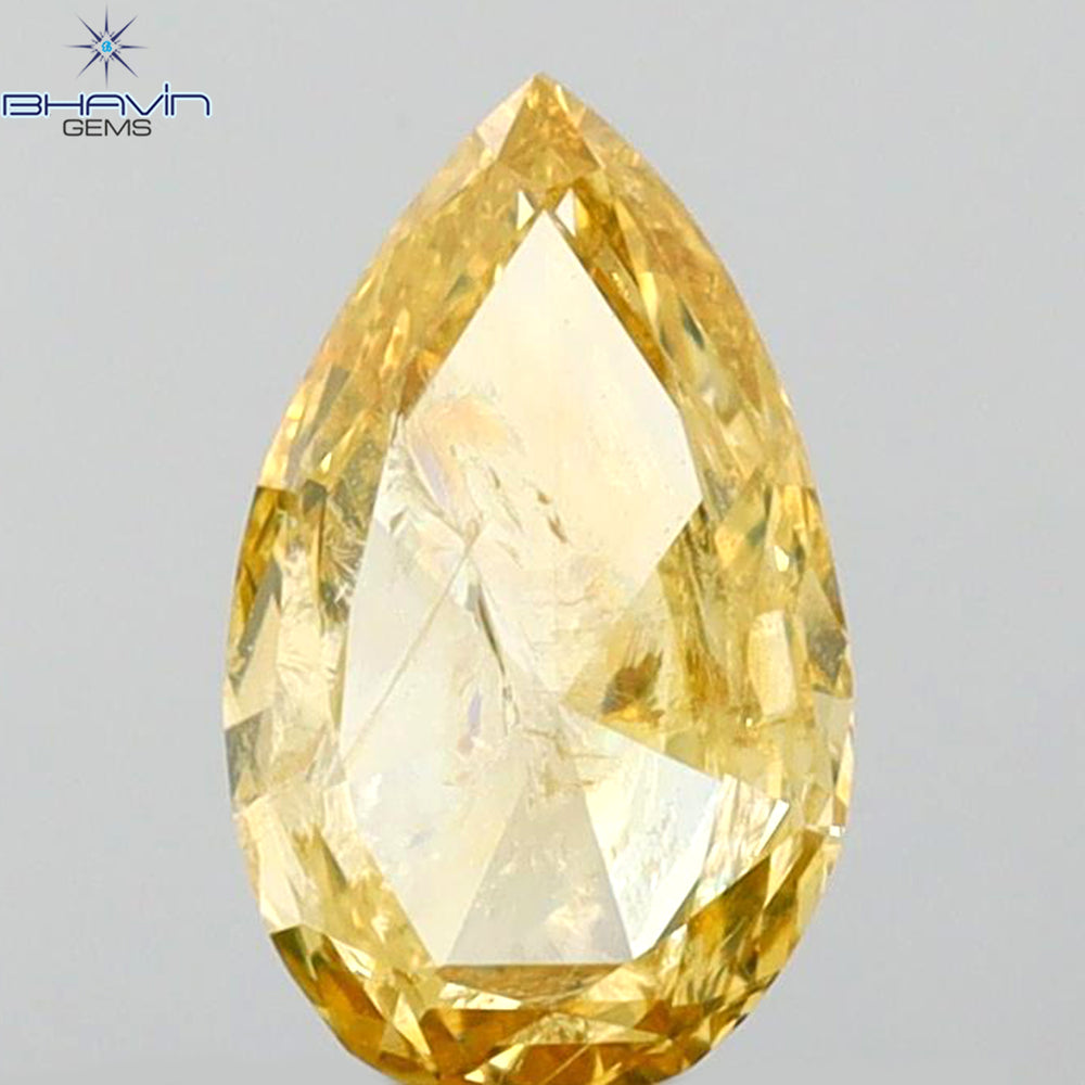 0.63 CT Pear Shape Natural Loose Diamond Yellow Orange Color I3 Clarity (7.53 MM)
