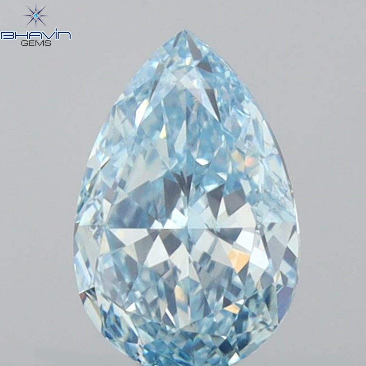 0.69 CT Natural Pear Diamond Enhanced Intense Blue Color Clarity VS1 (7.03 MM)