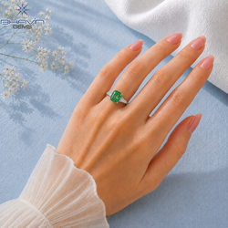 Elegant Green Cushion Cut Three-Stone Engagement Ring
