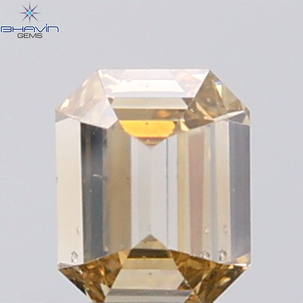 1.02 CT Emerald Diamond Natural Brown Orange Color SI1 Clarity (5.60 MM)
