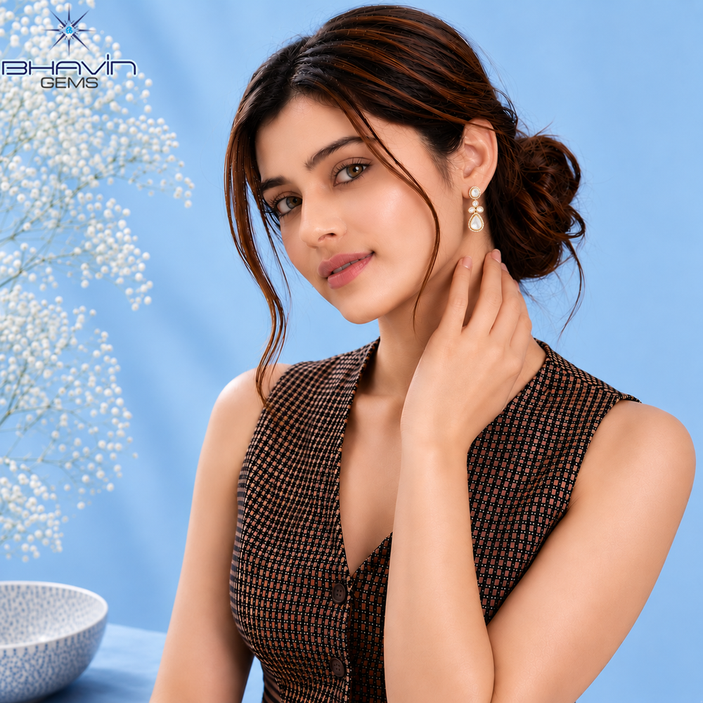 Polki Halo Drop Earrings with Artistic Cluster Design