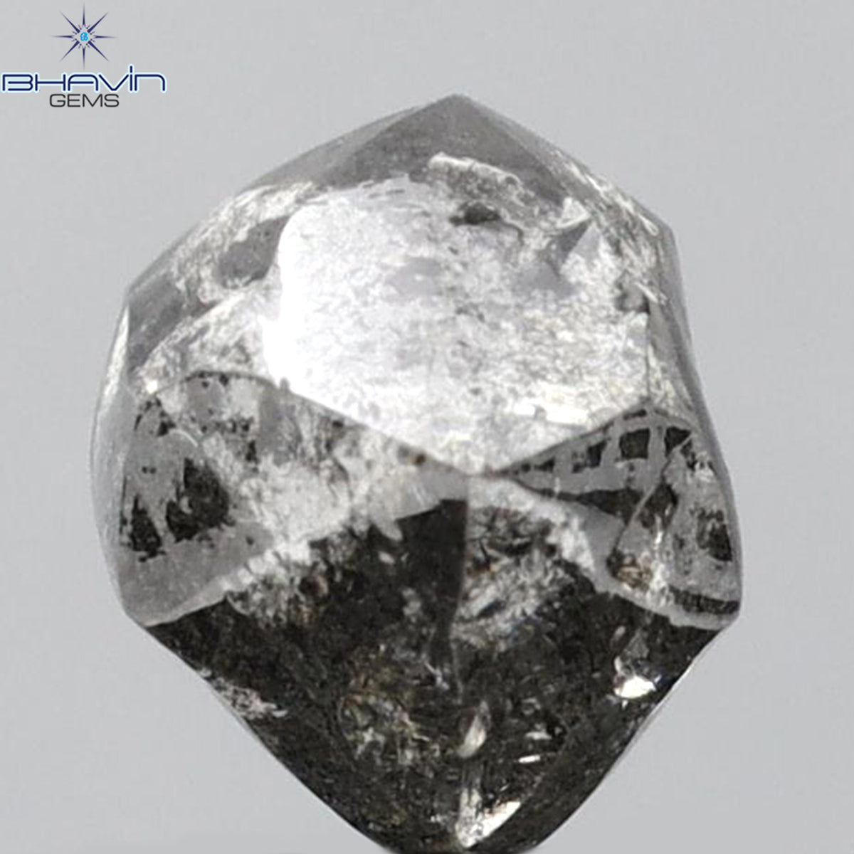 2.63 CT ラフシェイプ 天然ダイヤモンド ブラックグレー（ソルトアンドパッパー）カラー I3 クラリティ（7.68 MM）