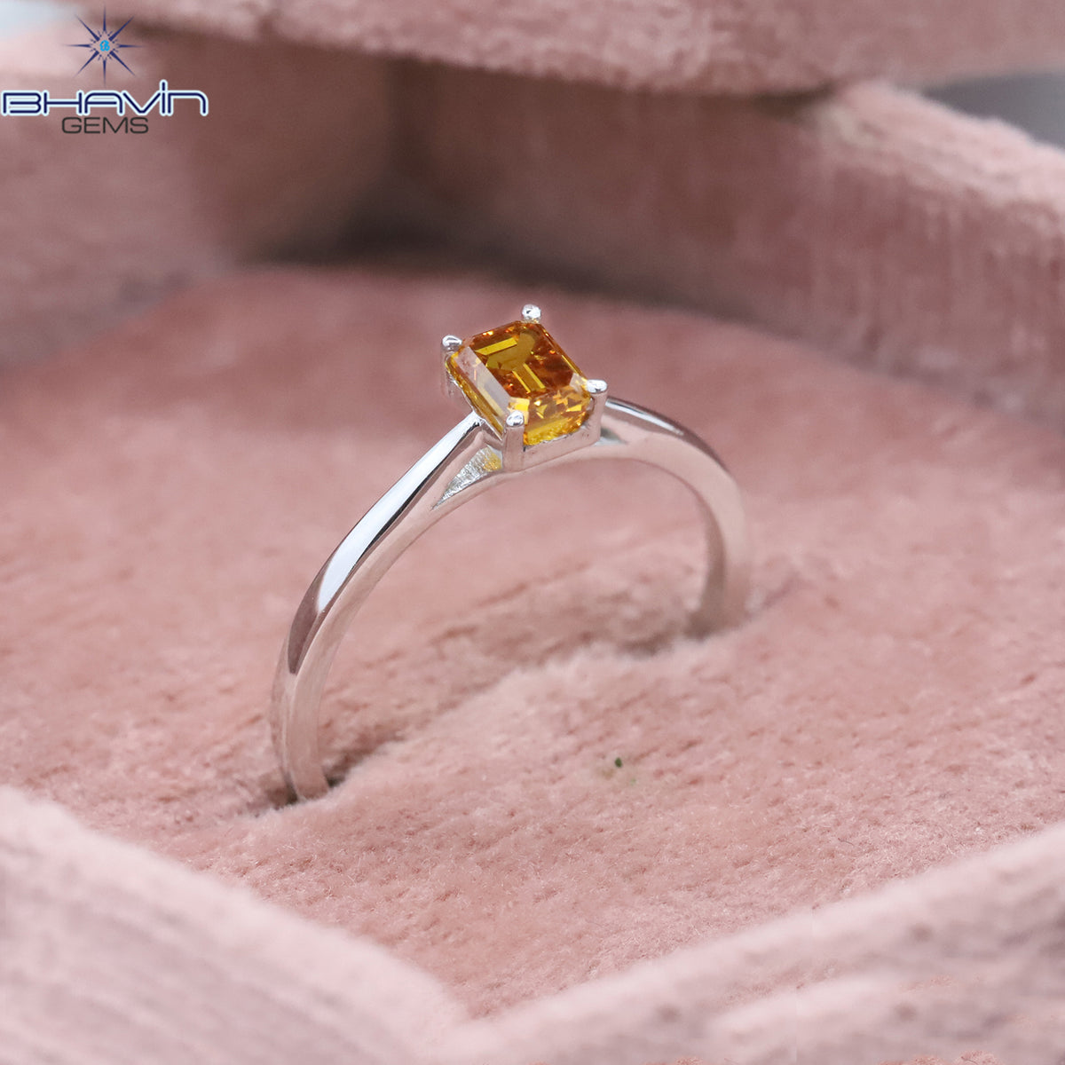 Classic Emerald Cut Orange Diamond Solitaire
