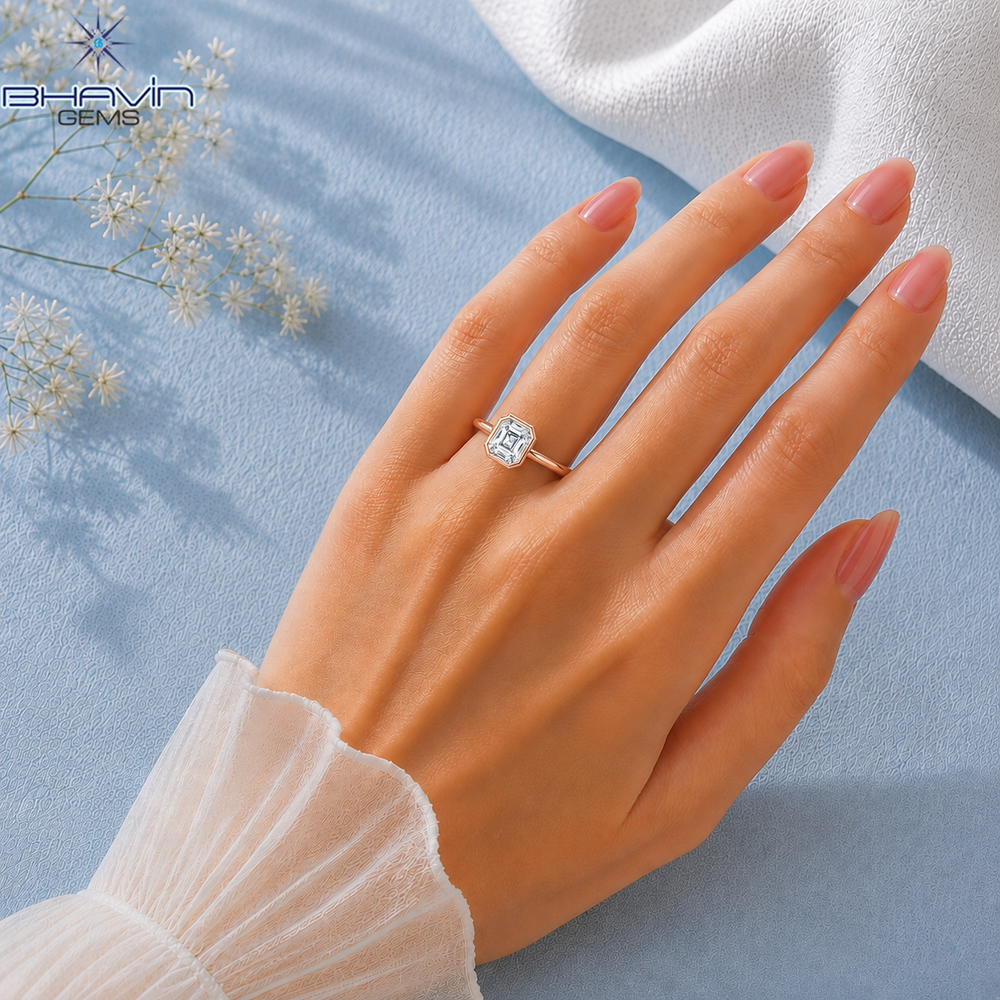 Asscher Cut Bezel Set Solitaire Engagement Ring in Rose Gold