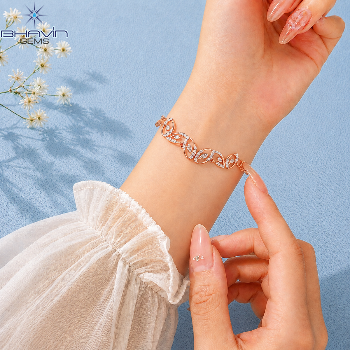 Elegant Marquise Leaf Diamond Link Bracelet