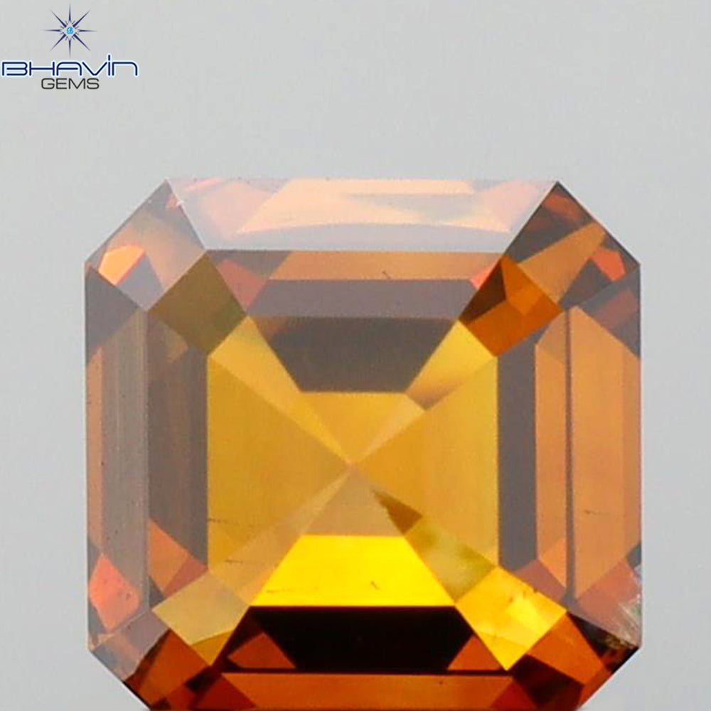 1.02 CT Emerald Diamond Enhanced Brown-Orange Color SI1 Clarity (5.24 MM)