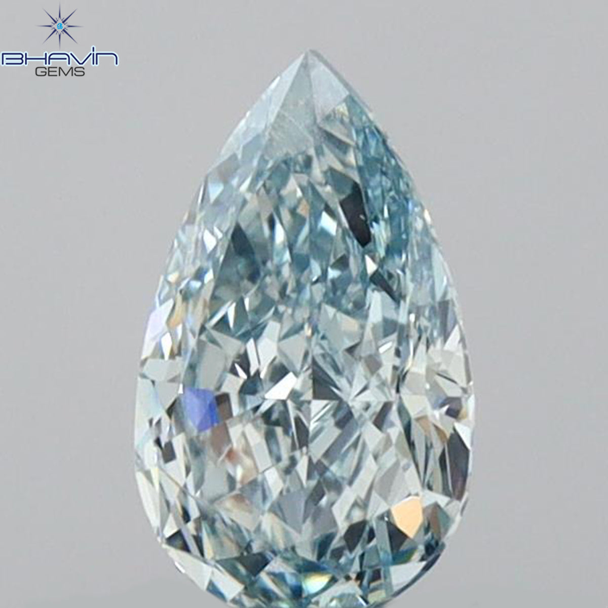 0.46 CT Natural Pear Diamond Enhanced Intense Blue Color Clarity VS1 (6.58 MM)