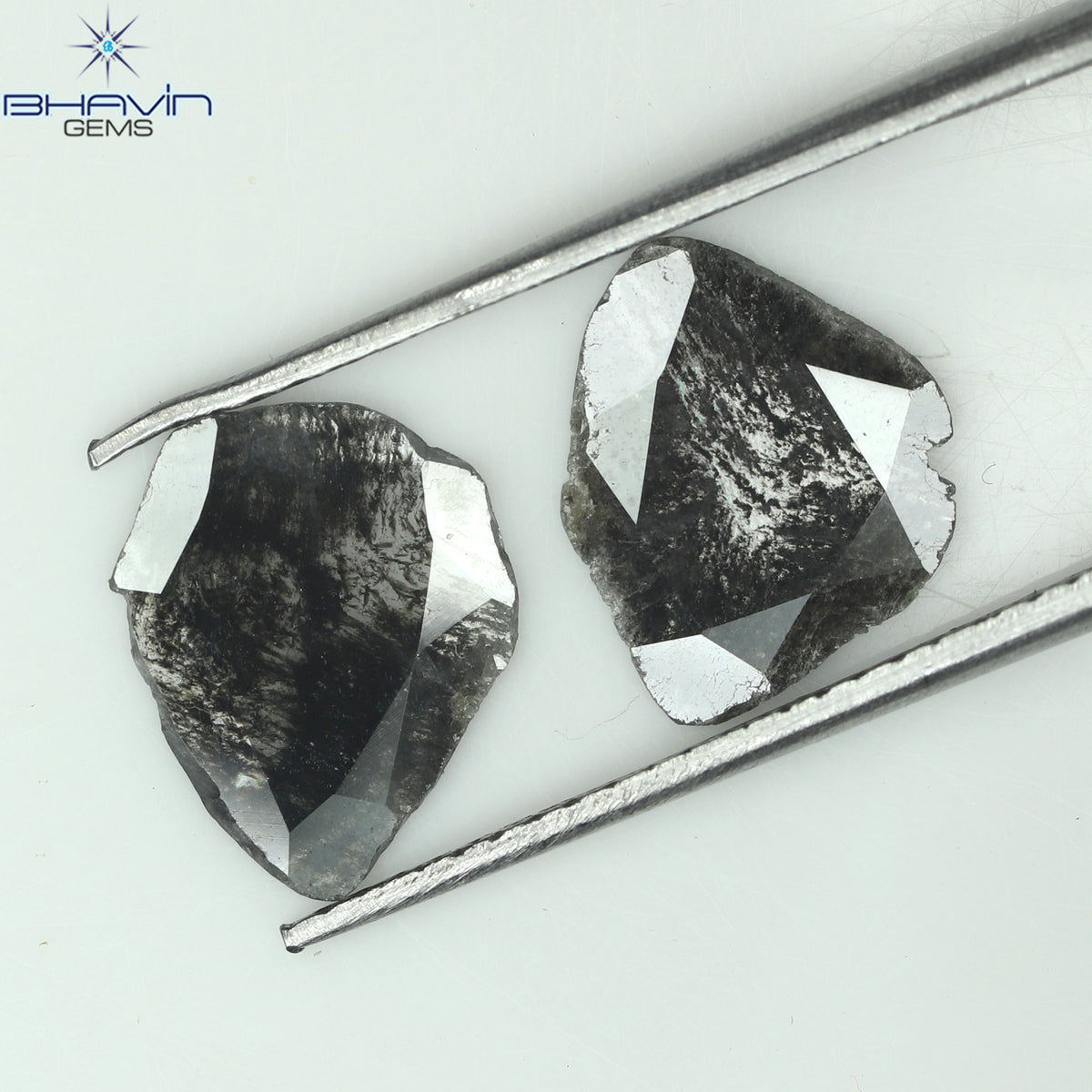 1.37 CT/2 Pcs Natural Slice Diamond Salt and Pepper Color Clarity I3 (12.93 MM)