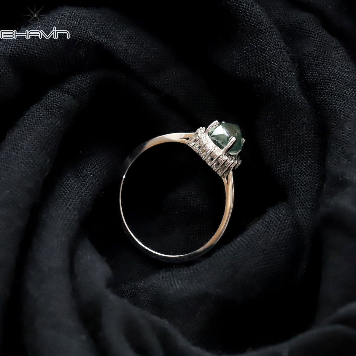 Natural Uncut Mint Blue Diamond Sunburst Ring