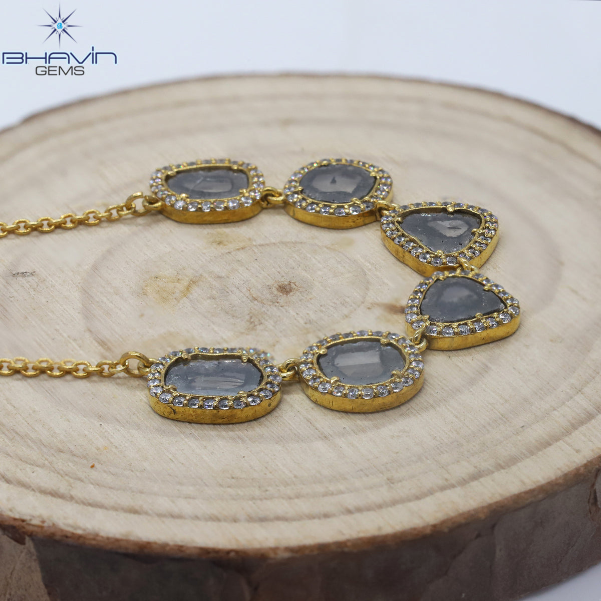 Diamond Pendant Slice Diamond Salt And Pepper Diamond Yellow Gold Pendant Bridal Necklace Pendant