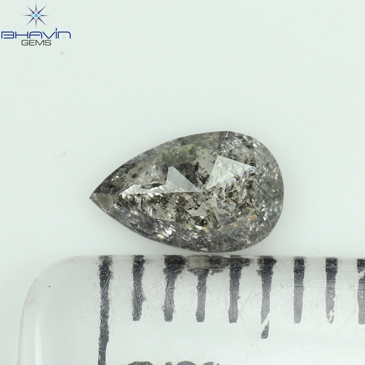 0.33 CT ペアシェイプ 天然ルースダイヤモンド ソルト＆ペッパーカラー I3 クラリティ (6.09 MM)