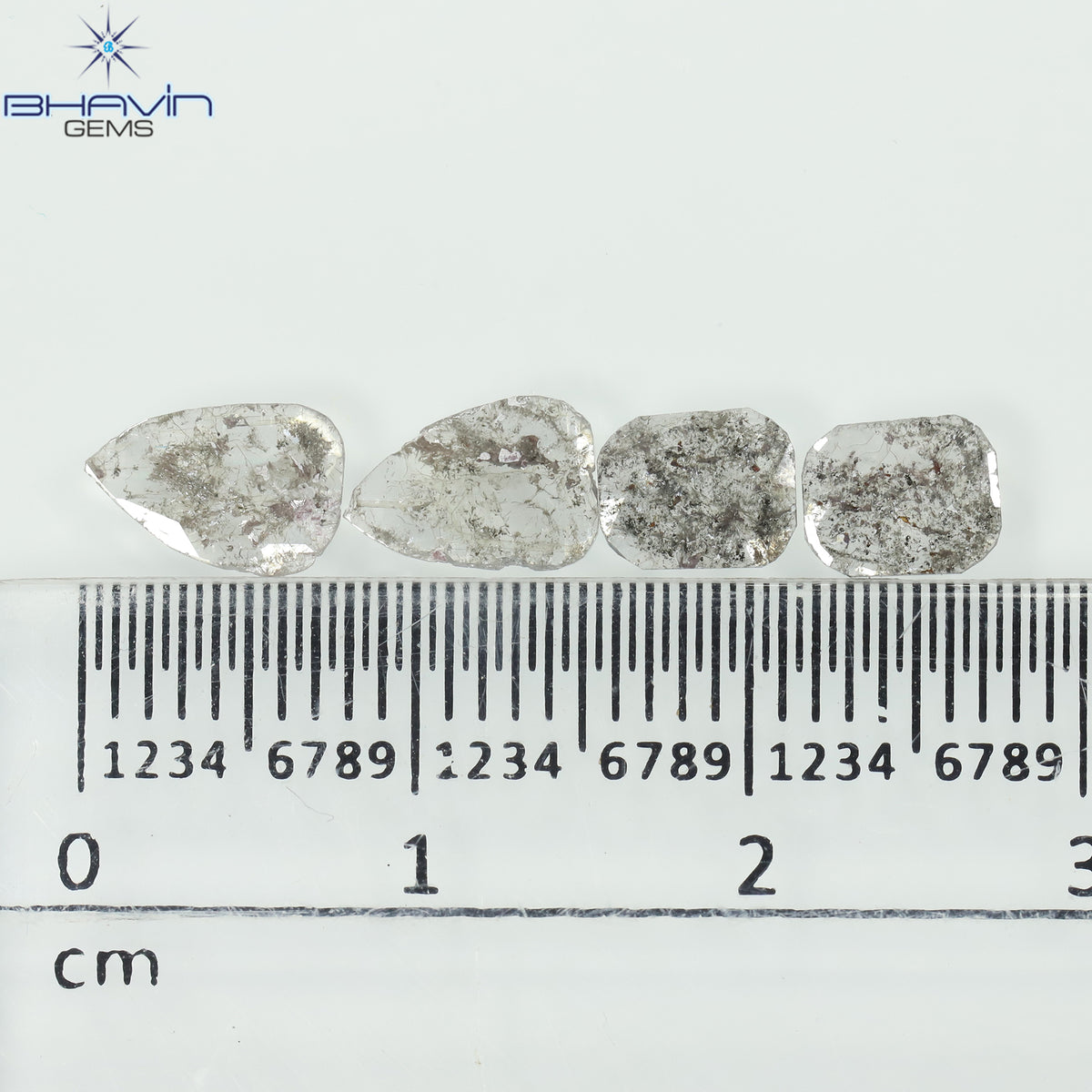 1.19 CT/4 Pcs Natural Uncut Slice Diamond Salt and Pepper Color Clarity I3 (7.69 MM)