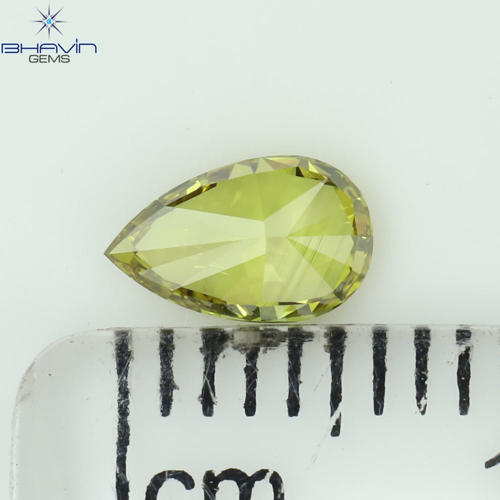 0.40 CT Pear Shape Natural Diamond Vivid Green Color VS1 Clarity (6.38 MM)